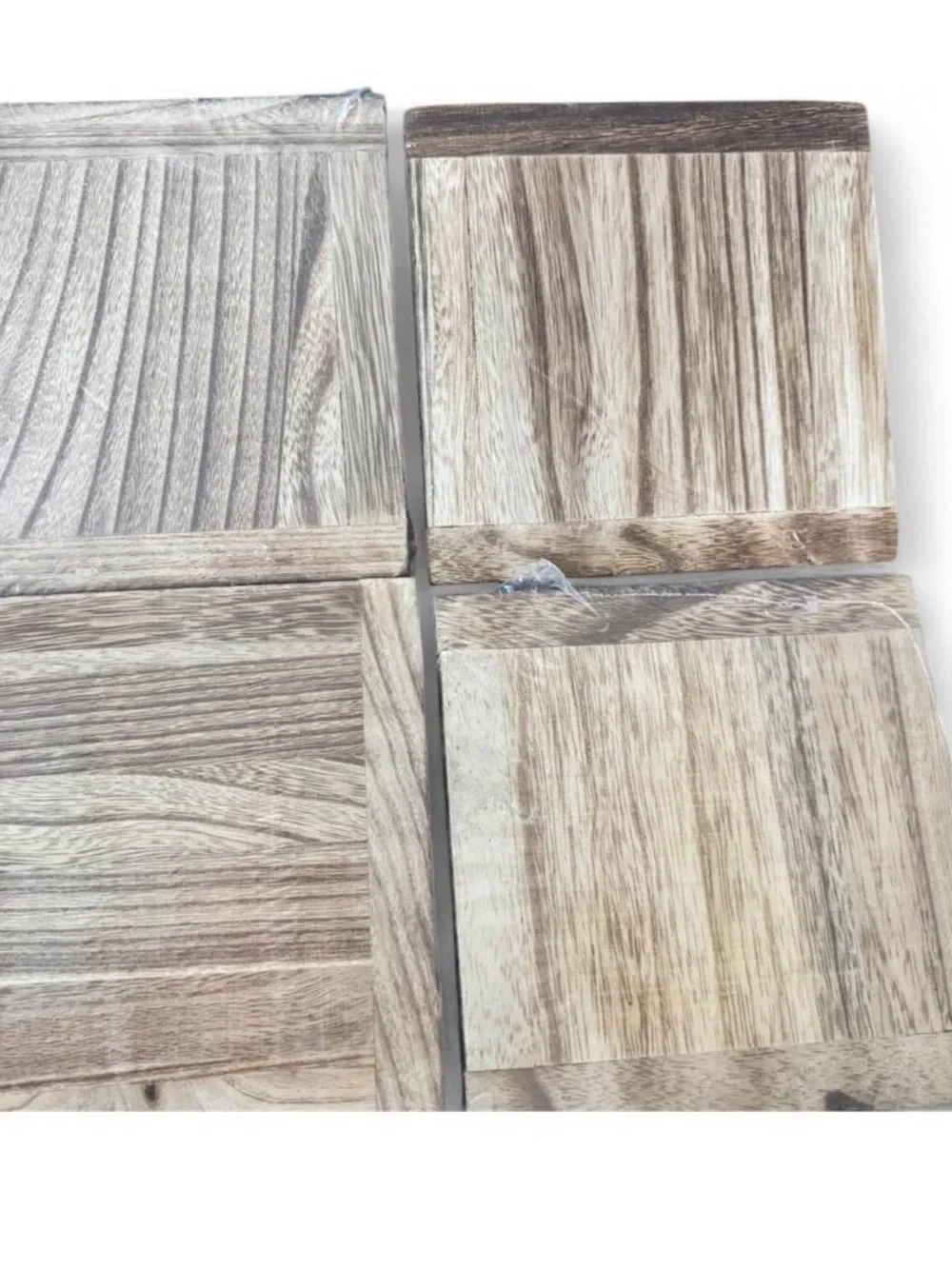 Set of 4 Wood-Framed Wall Plaque Set - Neutral Gray and Natural Wood